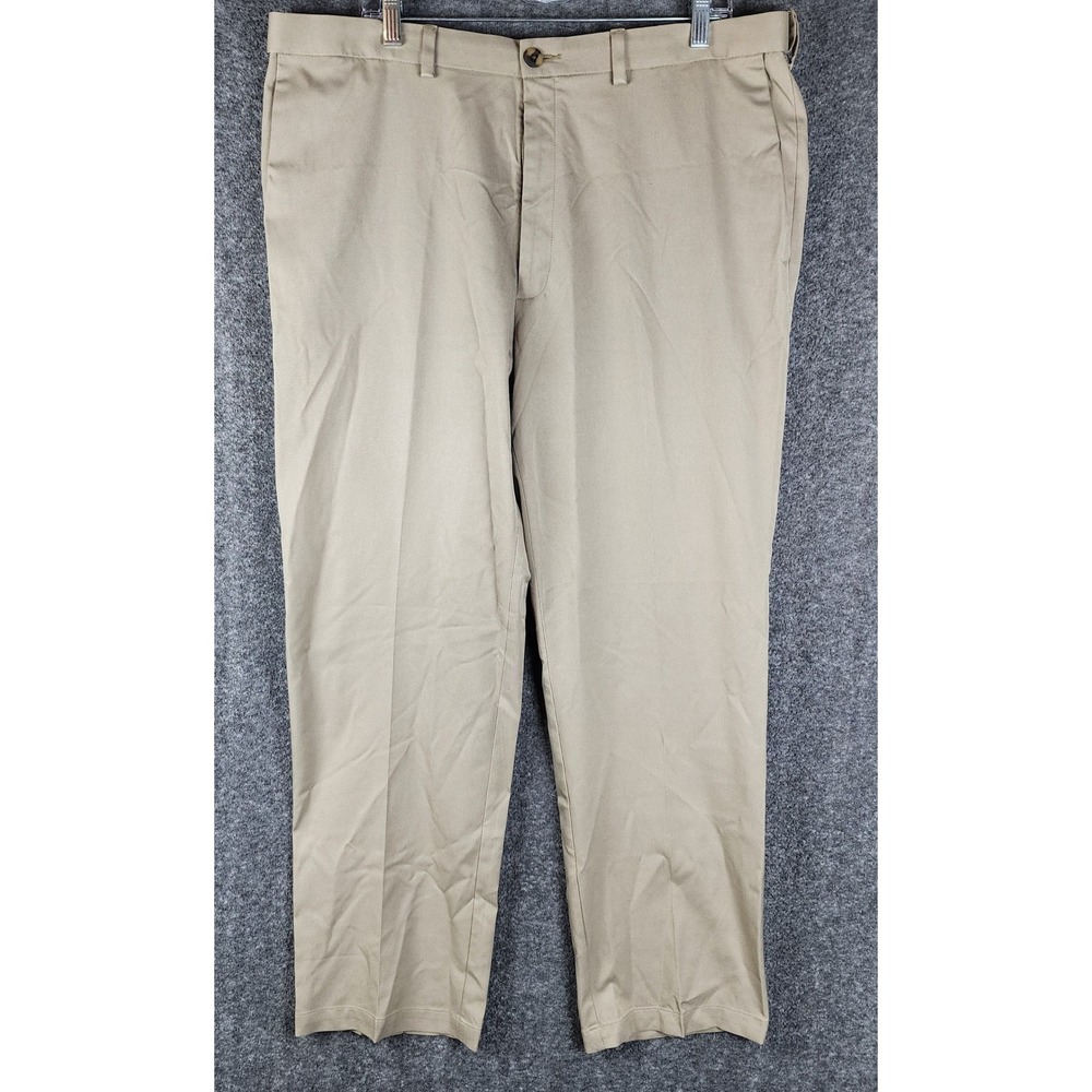 Haggar Pants Mens 40x32 Cool Right Performance Flex Tan Chino Flat Front EUC